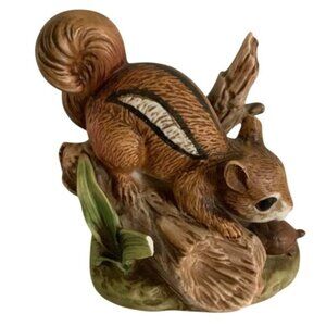 Chipmunk Porcelain Figurine Woodland Scene Vintage Hand-Painted 4” Adorable Chip